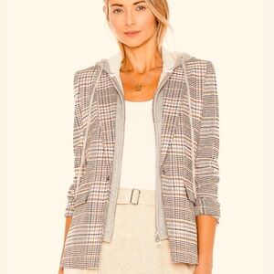 CENTRAL PARK WEST Plaid Blazer with Detachable drawstring hood, brown an…